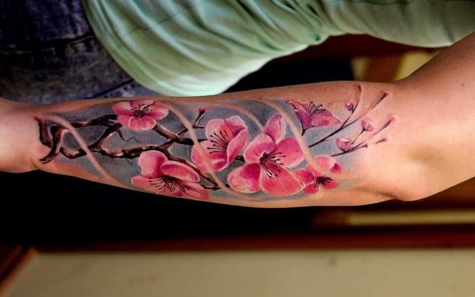 Tatuaggio Tattoo Fiori Ciliegio Braccio