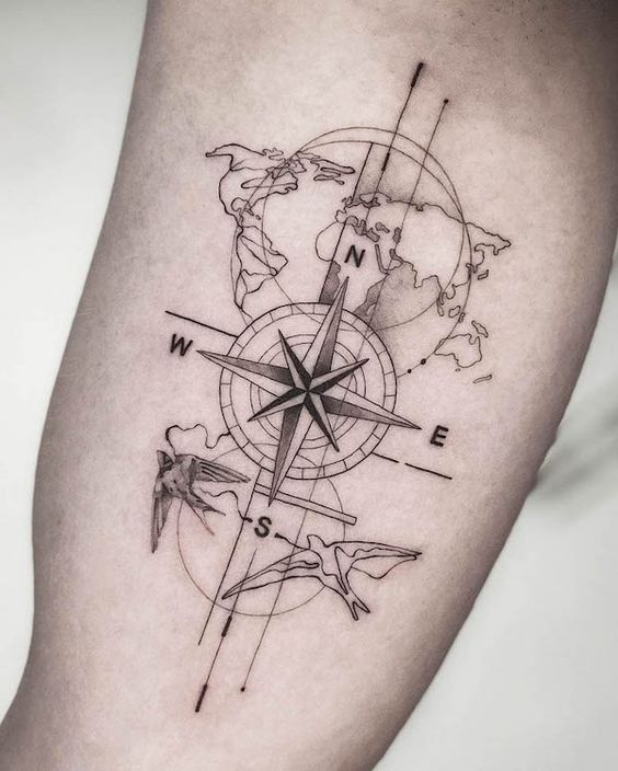 Tatuaggio Tattoo Bussola Mondo Uccelli