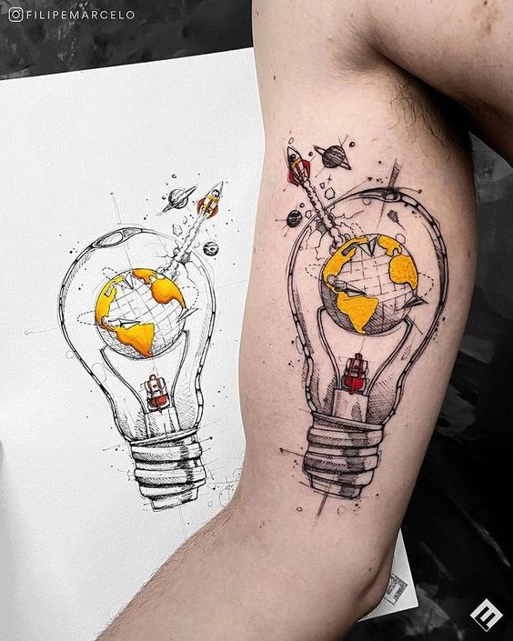 Tatuaggio Tattoo Mappa Mappamondo Lampadina