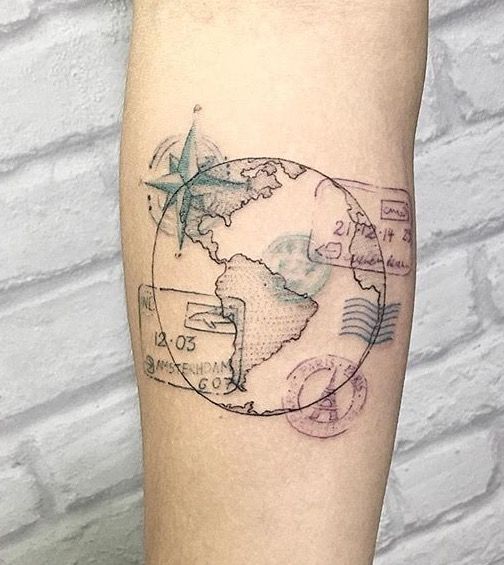 Tatuaggio Tattoo Mappa Mappamondo Partenza Viaggiare