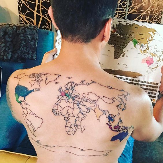 Tatuaggio Tattoo Mondo Mappapondo Schiena Posti Visitati