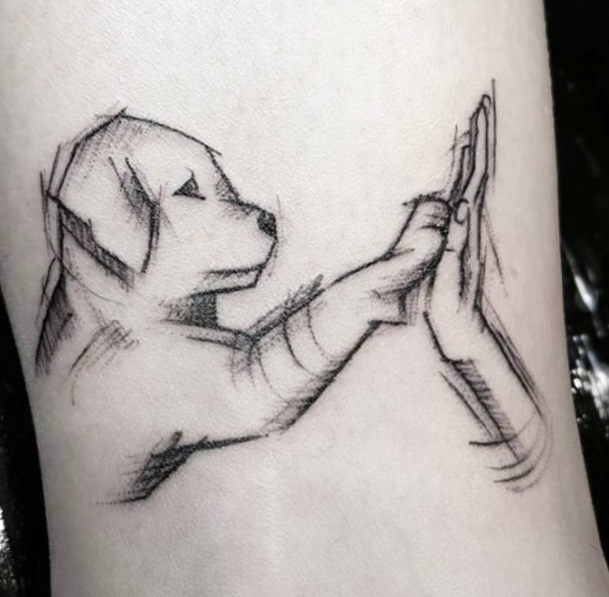 Tatuaggio Tatto Cane Zampa e Mano