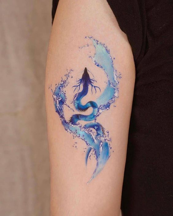 Tatuaggio Tattoo Drago Colorato Blu