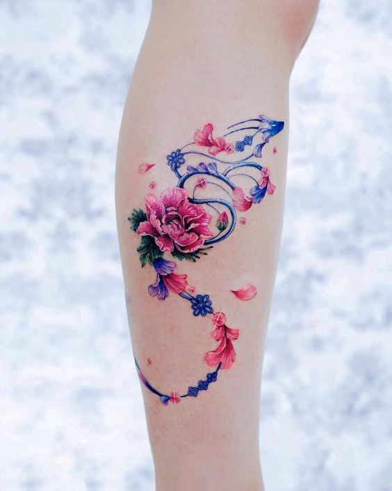 Tatuaggio Tattoo Drago Floreale Fiori