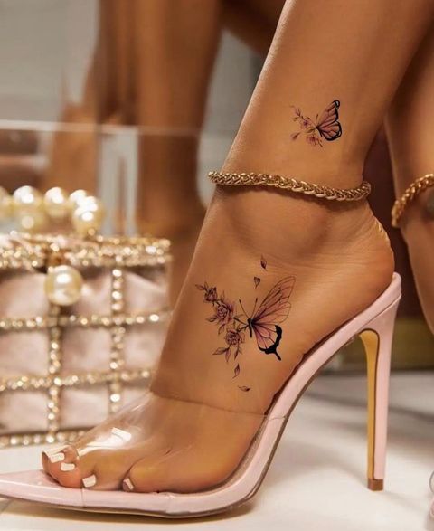 Tatuaggio Tattoo Caviglia Farfalle e Fiori