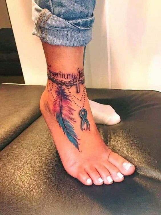 Tatuaggio Tattoo Caviglia Piuma Acquerello