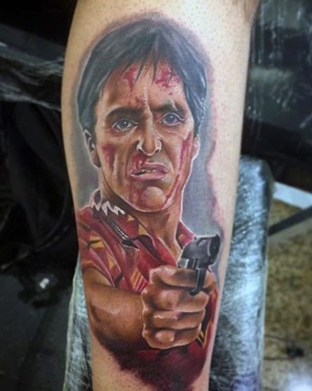 Tatuaggio Tattoo Tony Montana Pistola A Colori