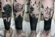 Tatuaggio Tatto Gamba Uomo Natura Alberi Luna