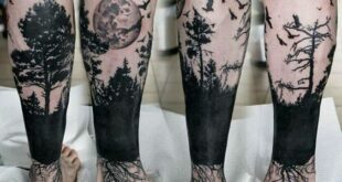 Tatuaggio Tatto Gamba Uomo Natura Alberi Luna