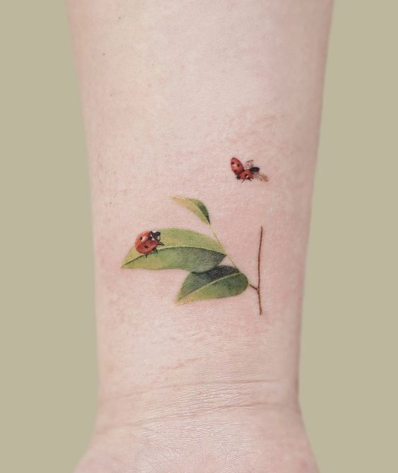 Tatuaggio Tattoo Coccinella Foglie