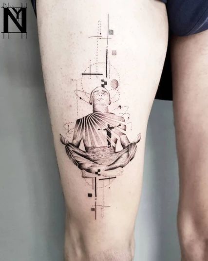 Tatuaggio Tattoo Gamba Uomo Spirituale Meditazione