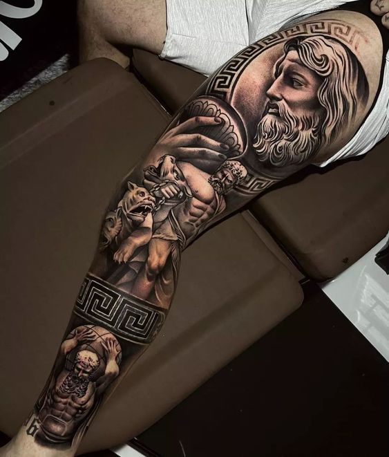 Tatuaggio Tattoo Gamba Uomo Zeus Mitologico