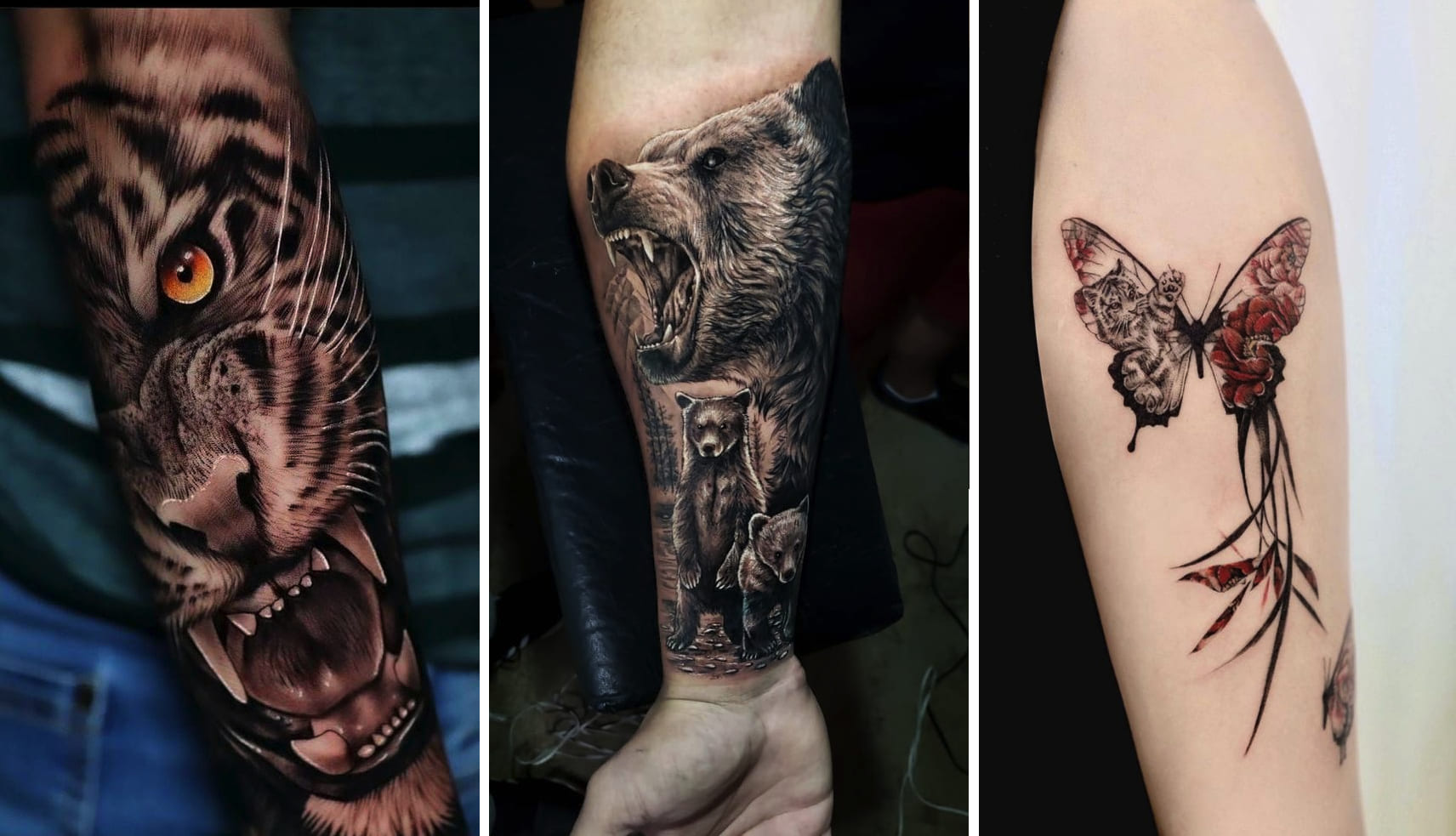 Tatuaggio Tattoo Animali Selvatici Tigre Orso Farfalla