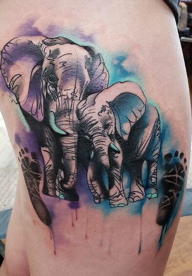 Tatuaggio Tattoo Elefante Coppia Acquerello