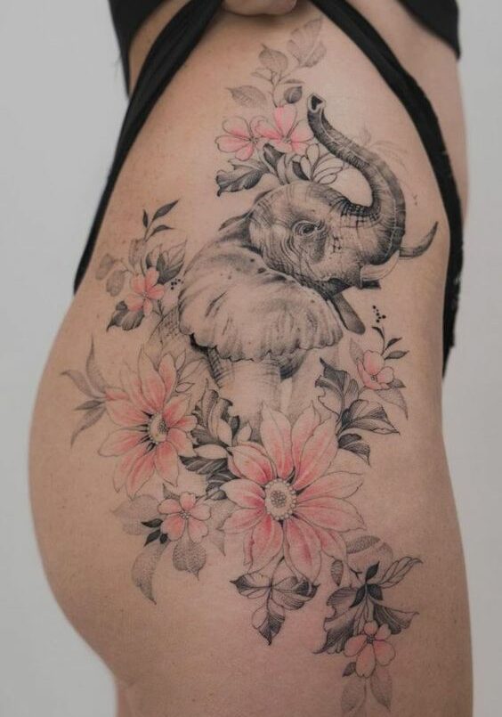 Tatuaggio Tattoo Elefante Fiori