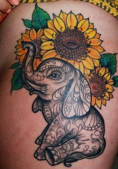 Tatuaggio Tattoo Elefante Girasole