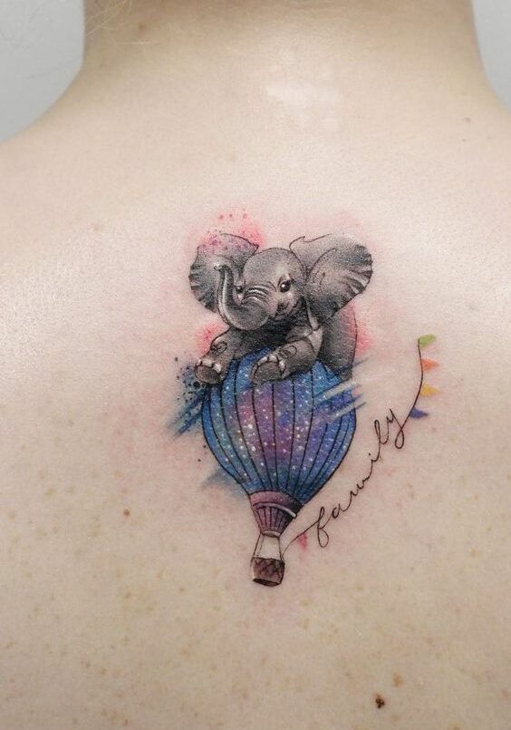 Tatuaggio Tattoo Elefante Mongolfiera