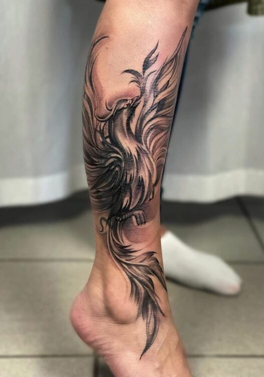 Tatuaggio Tattoo Fenice Gamba e Caviglia