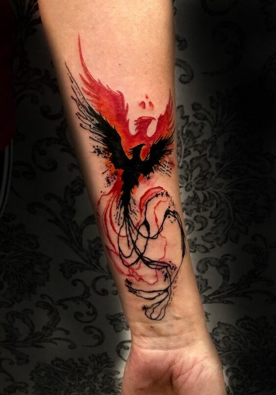 Tatuaggio Tattoo Fenice Rosso e Nero