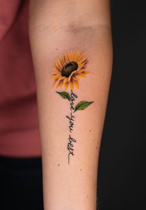 Tatuaggio Tattoo Girasole con Scritta