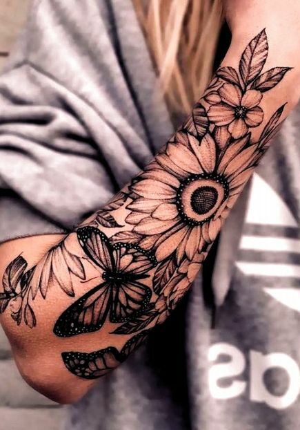 Tatuaggio Tattoo Girasole e Farfalle