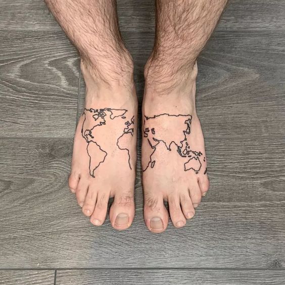 Tatuaggio Tattoo Piedi Viaggiare Mondo