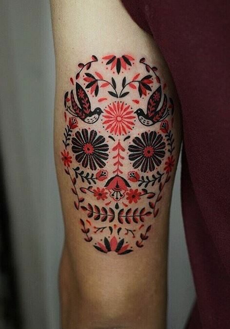 Tatuaggio Tattoo Teschio Messicano Rosso e Nero