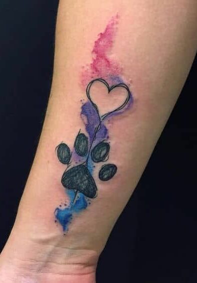 Tatuaggio Tattoo Zampa Cane Cuore Watercolor