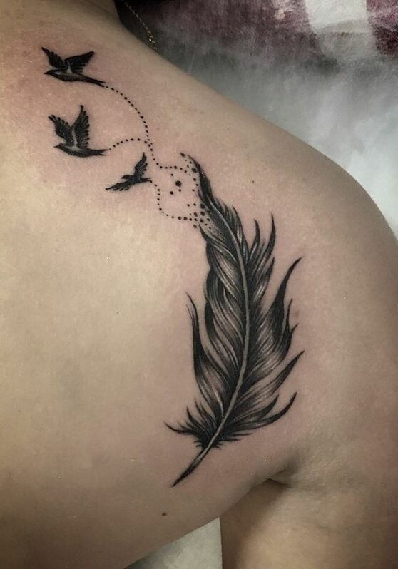 Tatuaggio Tattoo Spalla Piuma Uccelli