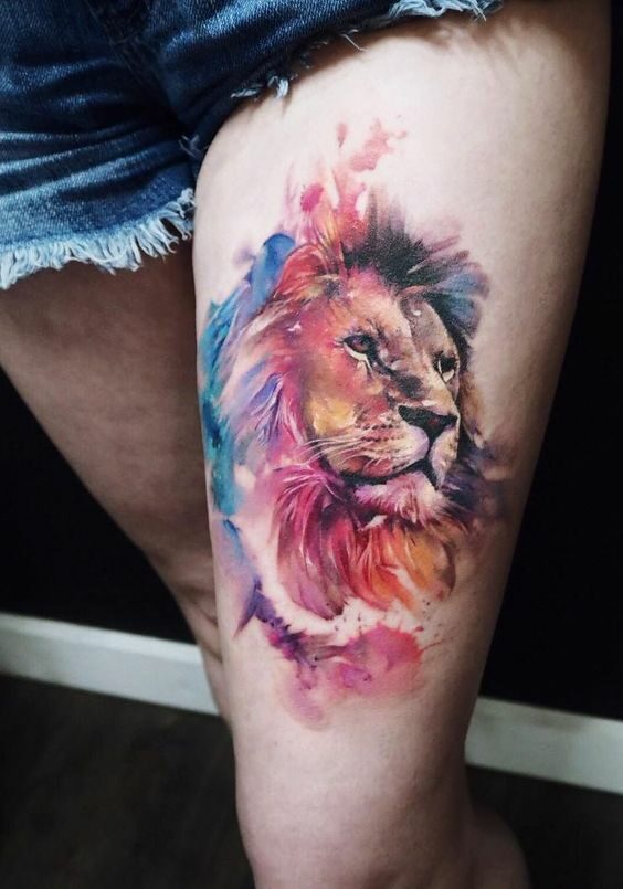 Tatuaggio Tattoo Leone Colorato