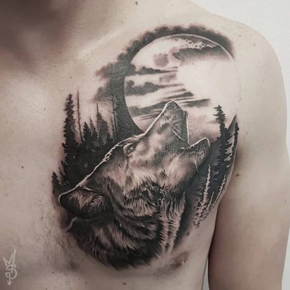 Tatuaggio Tattoo Lupo Ululo alla Luna