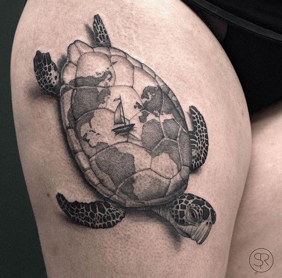 Tatuaggio Tattoo Tartaruga Barca Mondo