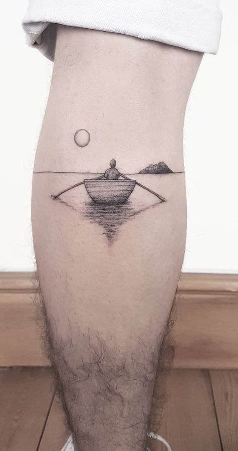 Tatuaggio Tattoo Gamba Uomo Piccolo Barca Remi