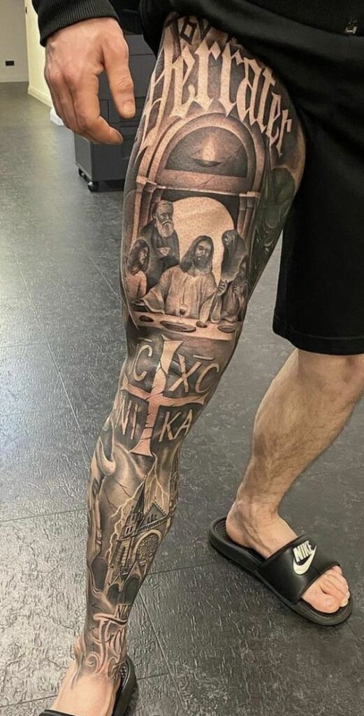 Tatuaggio Tattoo Gamba Uomo Quadro Ultima Cena