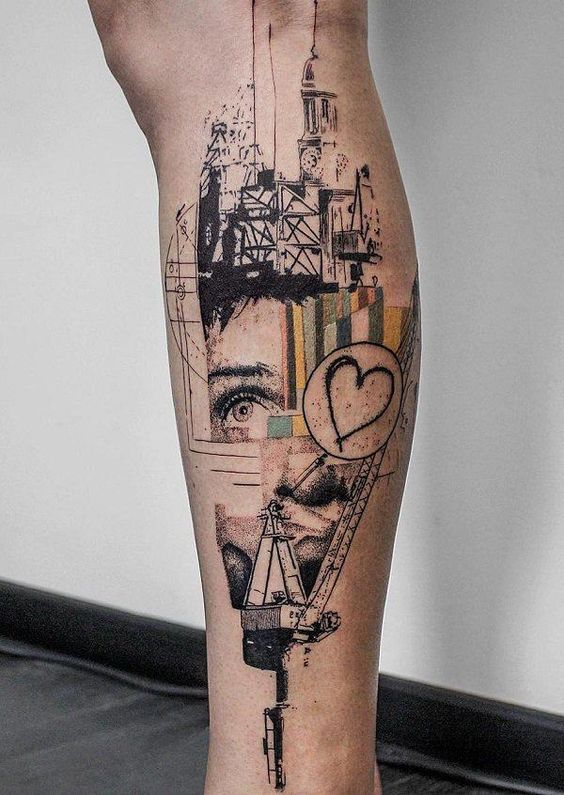 Tatuaggio Tattoo Gamba Uomo Volto Donna Pop Art